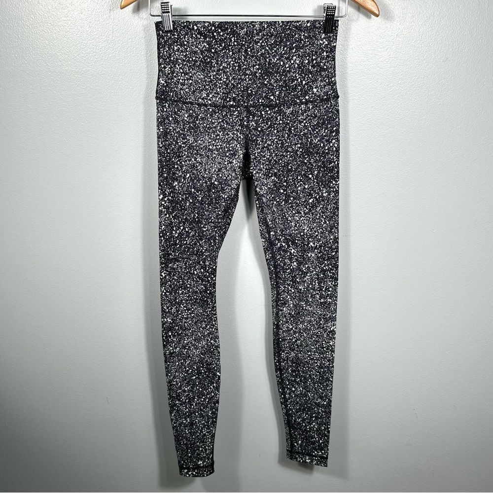 Lululemon Athletica Wunder Under High Rise Pant Splatter White Black Size 6 Gym
